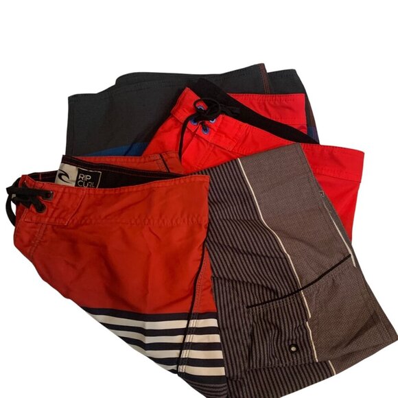 Bundle of 2 Men's Board Swim Shorts Rip Curl & Burnside Red & Blue Sz 38 Classic - Picture 2 of 16